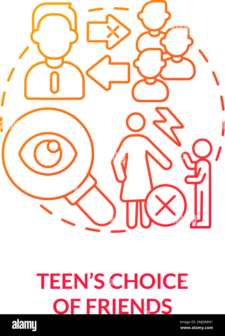 Teenager Auswahl von Freunden rotes verlaufendes Konzeptsymbol Stock Vektor