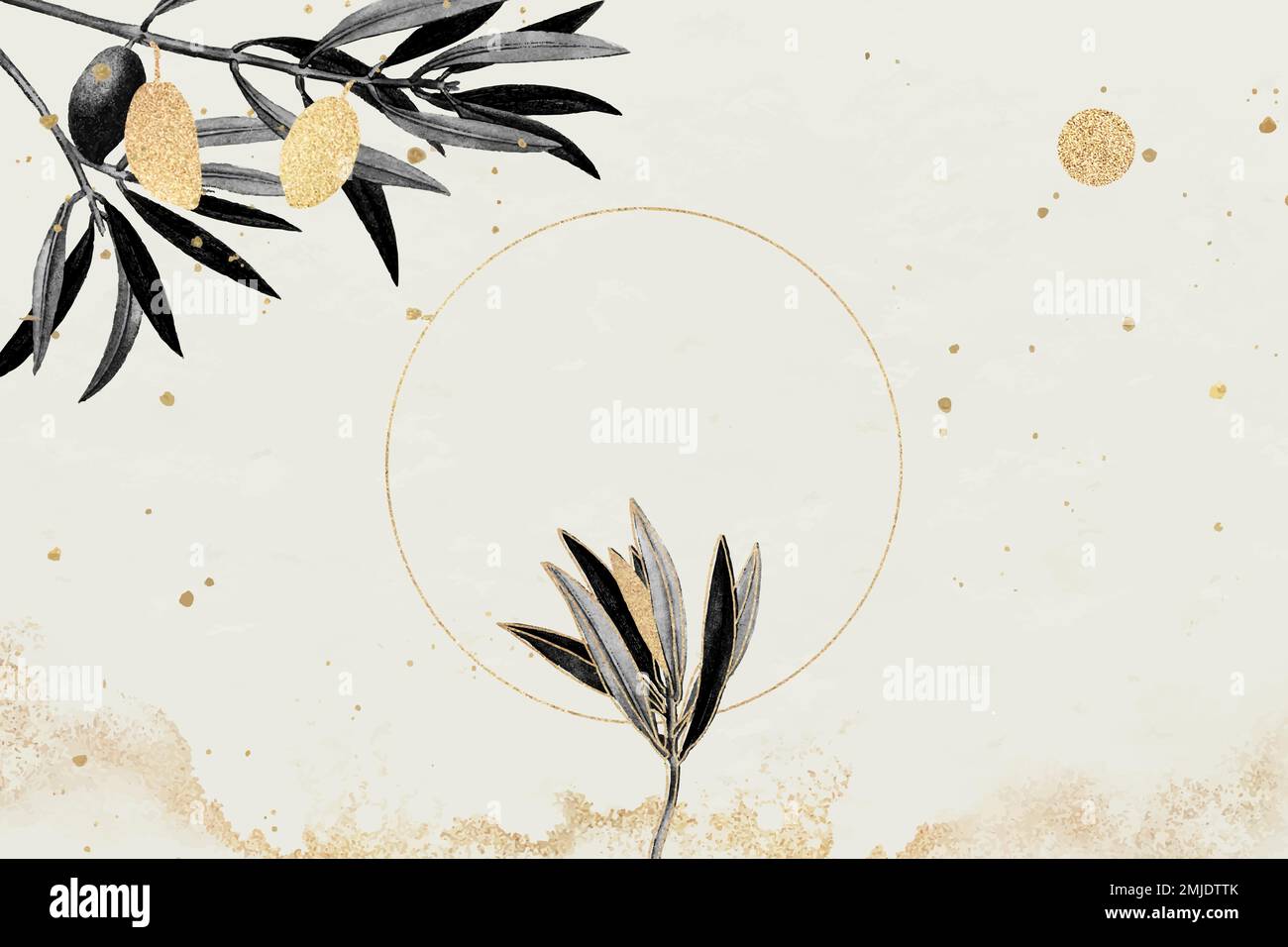 Runder Goldrahmen mit Olivenzweigen Vektor Stock Vektor
