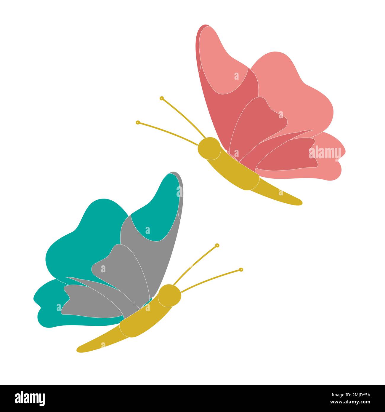 Ein Satz Schmetterlinge verschiedener Farben und Formen, isoliert auf weißem Hintergrund. Wunderschöne fliegende Insekten. Vektordarstellung im flachen Cartoon-Stil. Stock Vektor