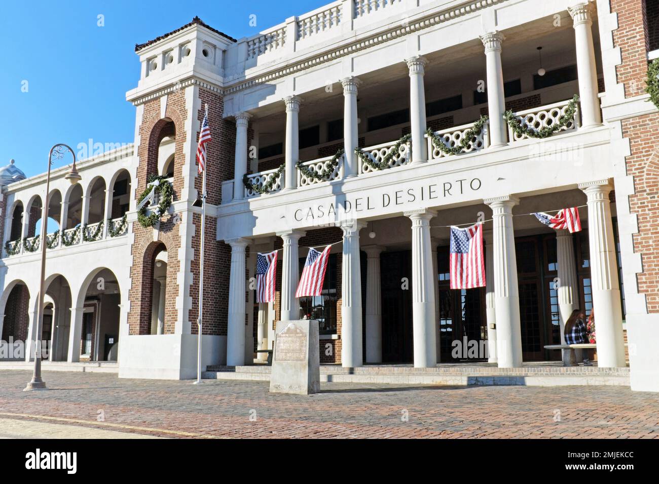 Das 1911 eröffnete Casa del Desierto war ein Harvey House Hotel und Santa Fe Railroad Depot in Barstow, Kalifornien, in der Mojave Wüste. Stockfoto