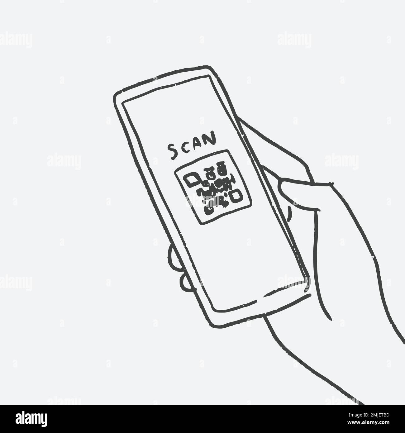 Neuer normaler Doodle-Vektor, QR-Code-Scanning-Konzept Stock Vektor