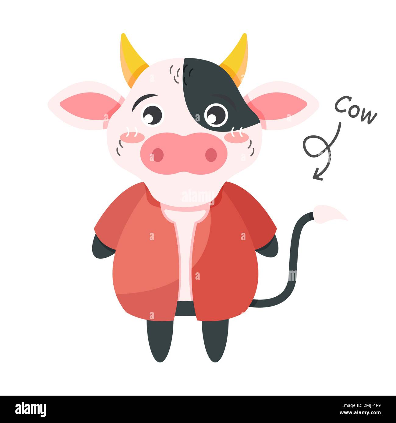 Kuh-Zeichentrickfiguren mit Kleidung. Vector . Stock Vektor