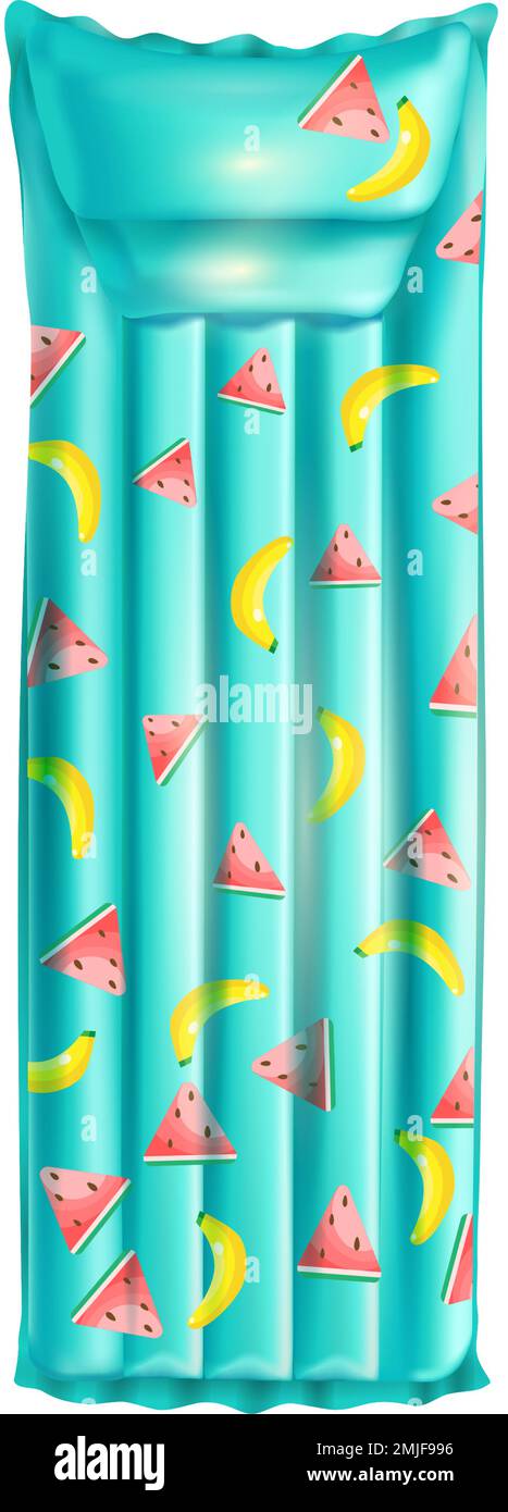 Schwimmbett. Realistische aufblasbare Sommermatratze am Strand isoliert auf weißem Hintergrund Stock Vektor