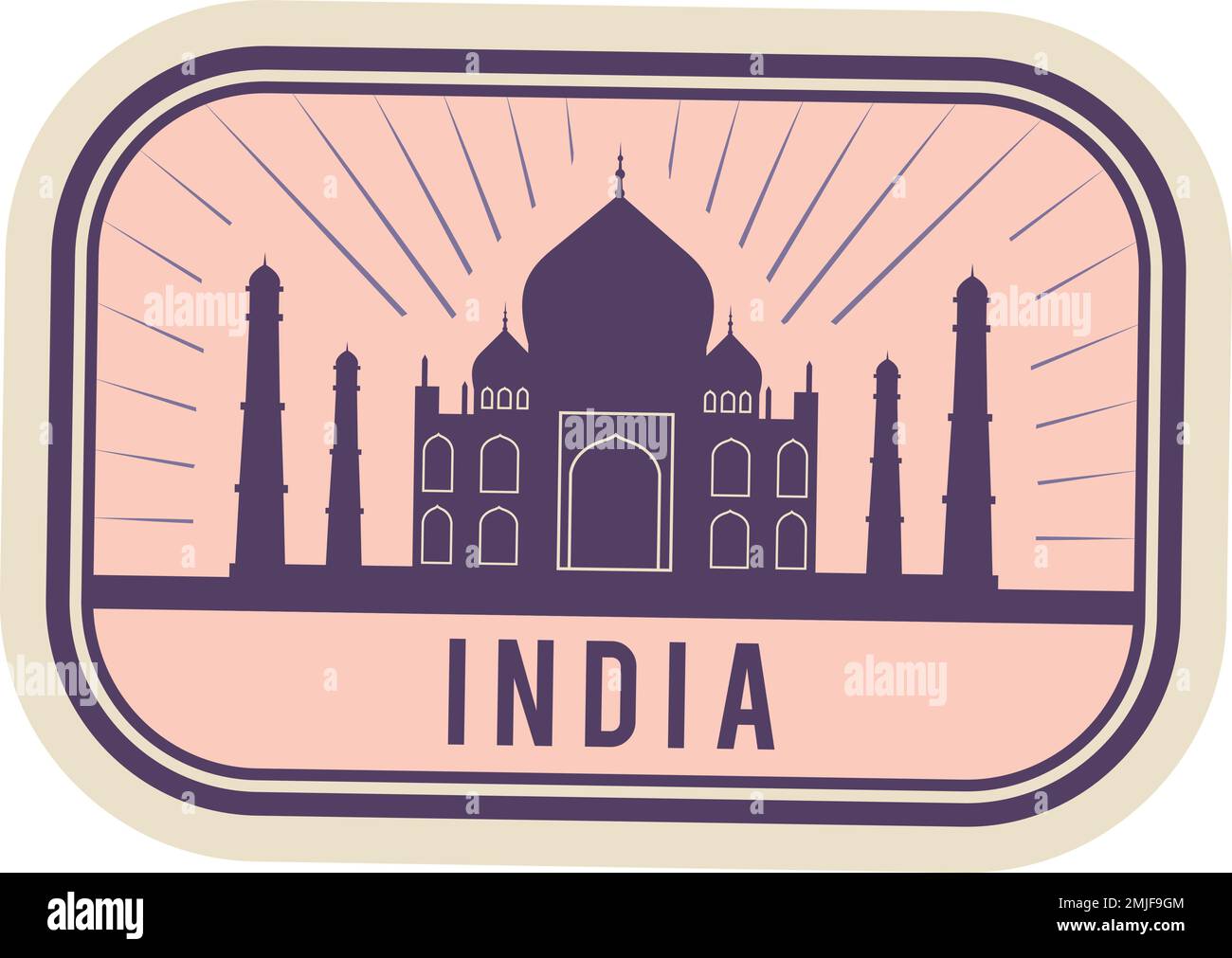 Briefmarke mit berühmtem indischen Wahrzeichen. Rückfahretikett Stock Vektor