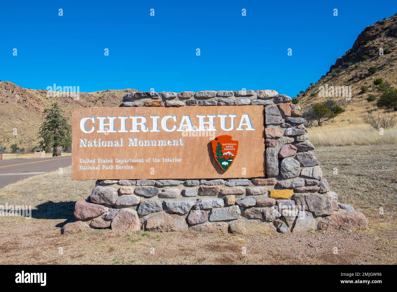 Das Chiricahua National Monument am Eingang zum Park im Cochise County in Arizona, Arizona, Arizona, Arizona, USA. Stockfoto