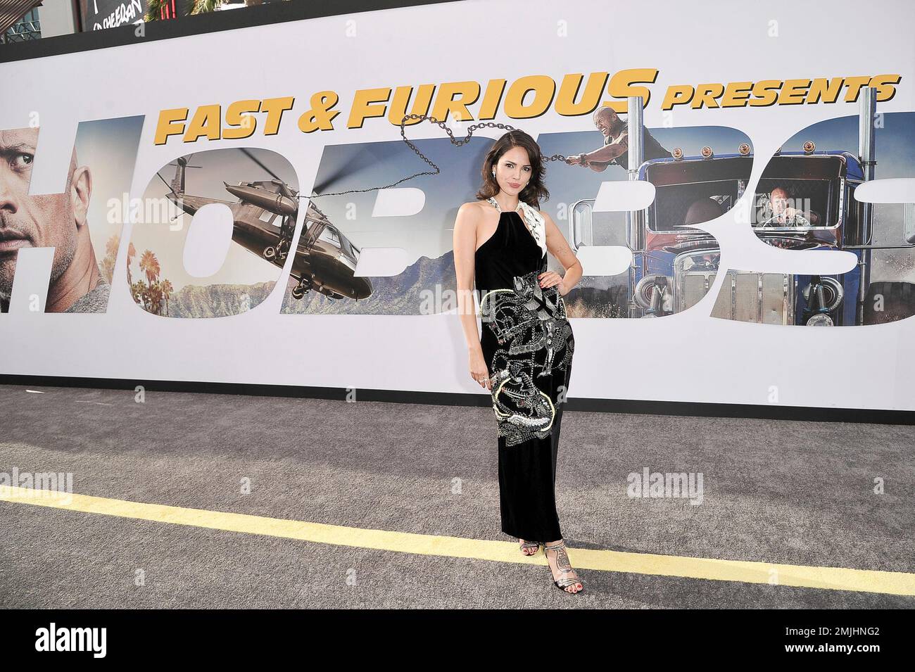 Eiza Gonzalez attends the LA premiere of "Fast & Furious Presents: Hobbs & Shaw" at the Dolby Theatre on Saturday, July 13, 2019, in Los Angeles. (Photo by Richard Shotwell/Invision/AP) Stockfoto