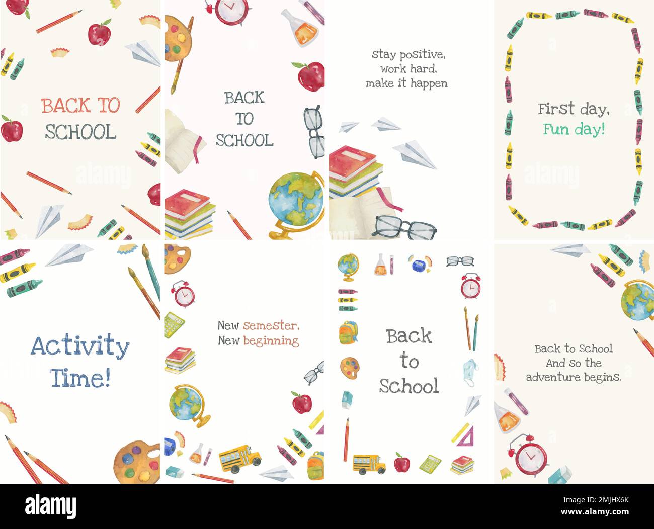 Zurück zur Schule Vorlage Vektor bearbeitbare Set Poster Stock Vektor