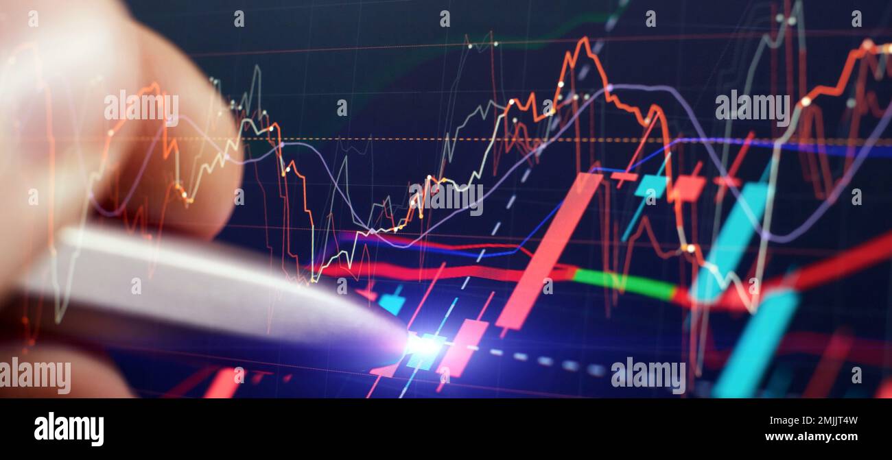 Hintergrund des Geschäftsdiagramms. Grafik der Finanzaktienmärkte zu Technologie Stockfoto