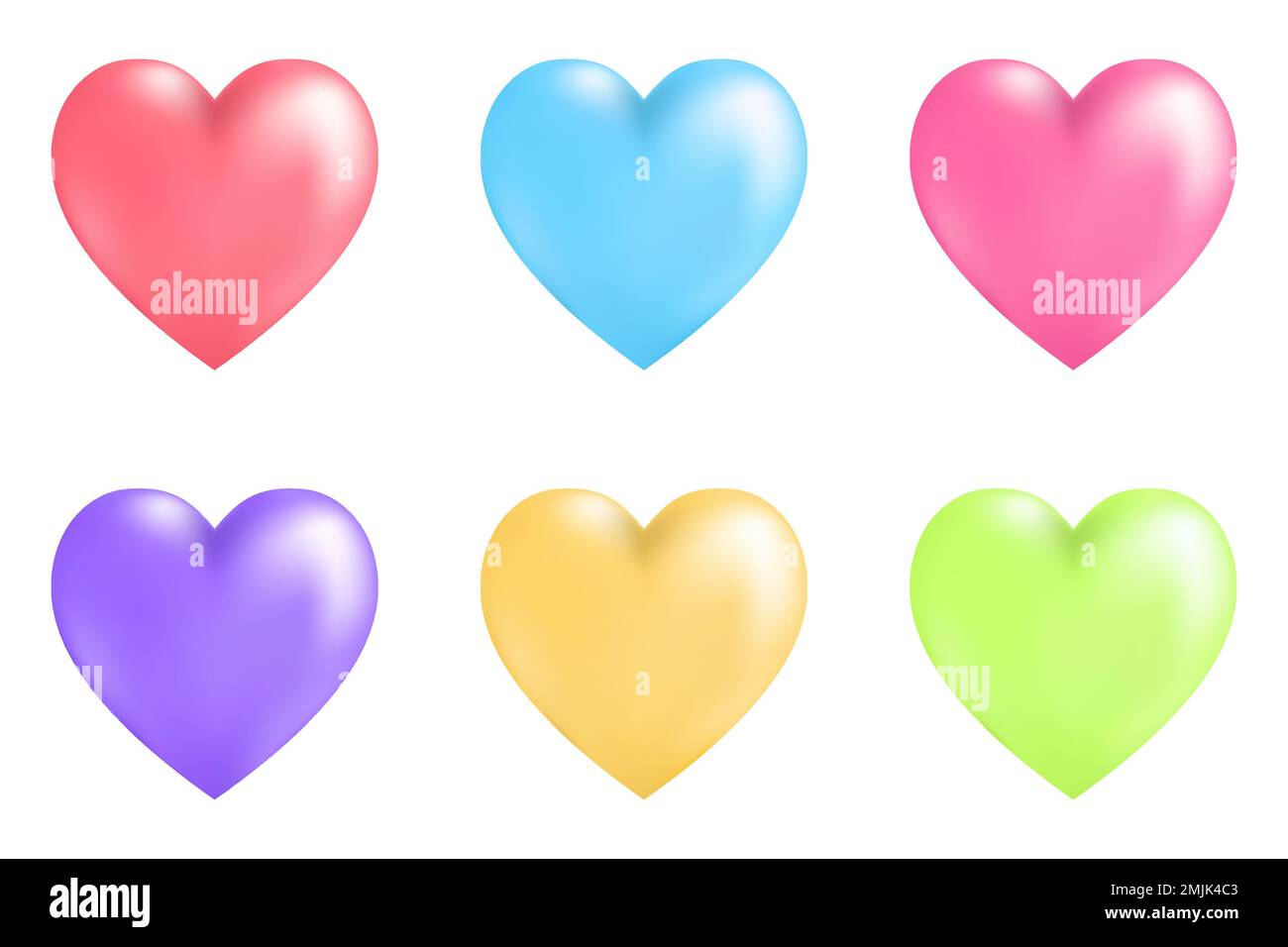 Set mit 3D roten, blauen, rosafarbenen, violetten, gelben Grünes Herz isoliert auf weißem Hintergrund. Happy valentine Day Elements Dekoration für Karte, Broschüre, post Stock Vektor