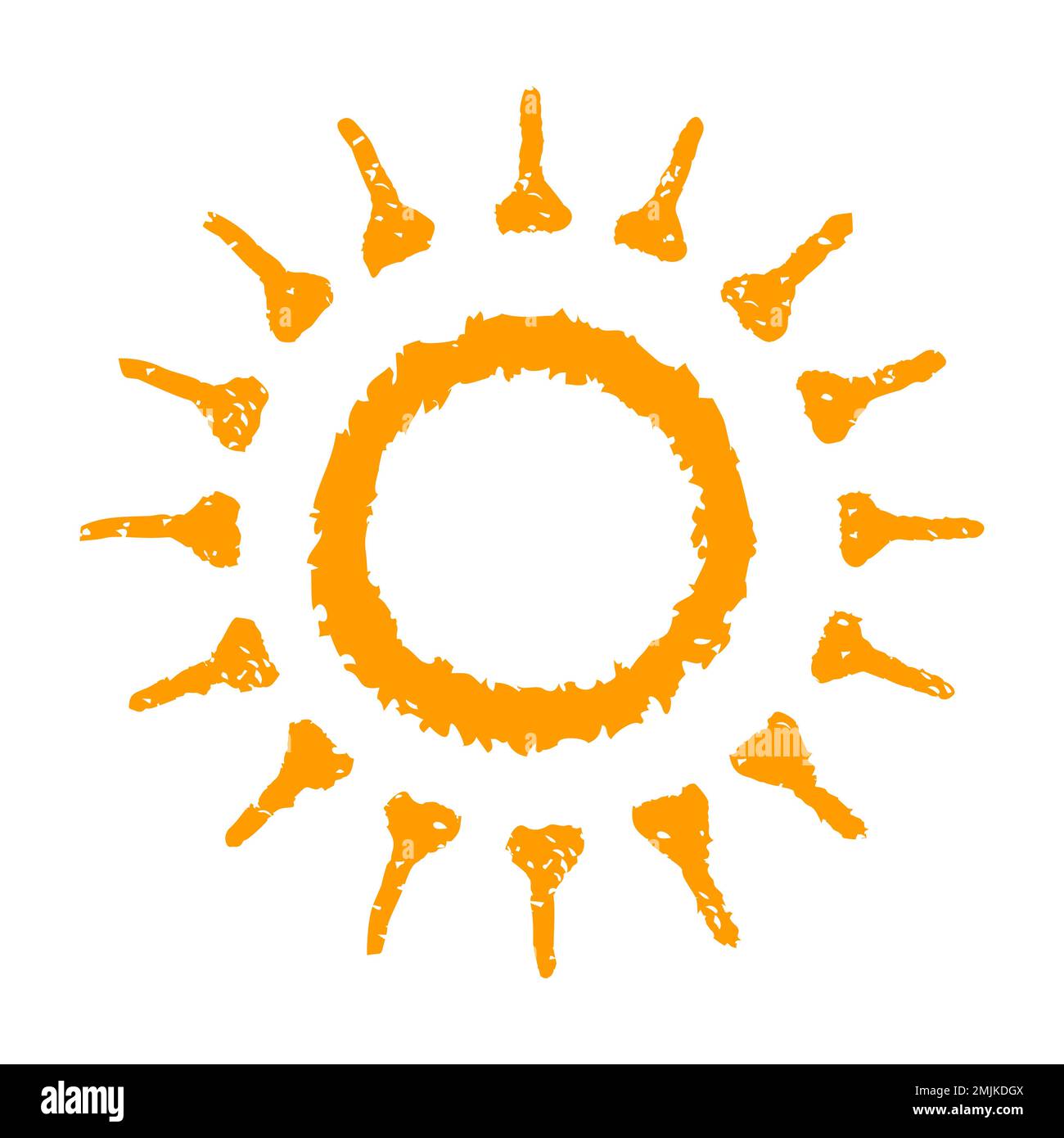 Handgemaltes Sonnensymbol, handgezeichnet mit Buntstift Stock Vektor