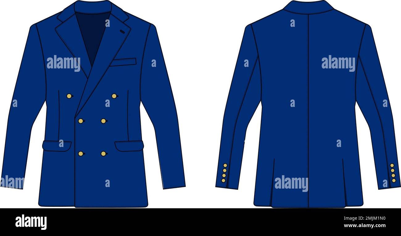 Doppelreihiger Anzug Jacke Vektorvorlage Illustration | Blau Stock Vektor
