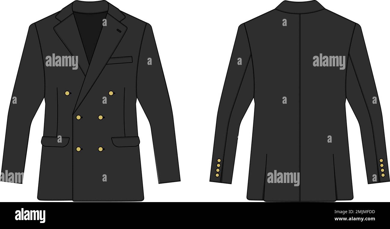 Doppelreihiger Anzug Jacke Vektorvorlage Illustration | Schwarz Stock Vektor