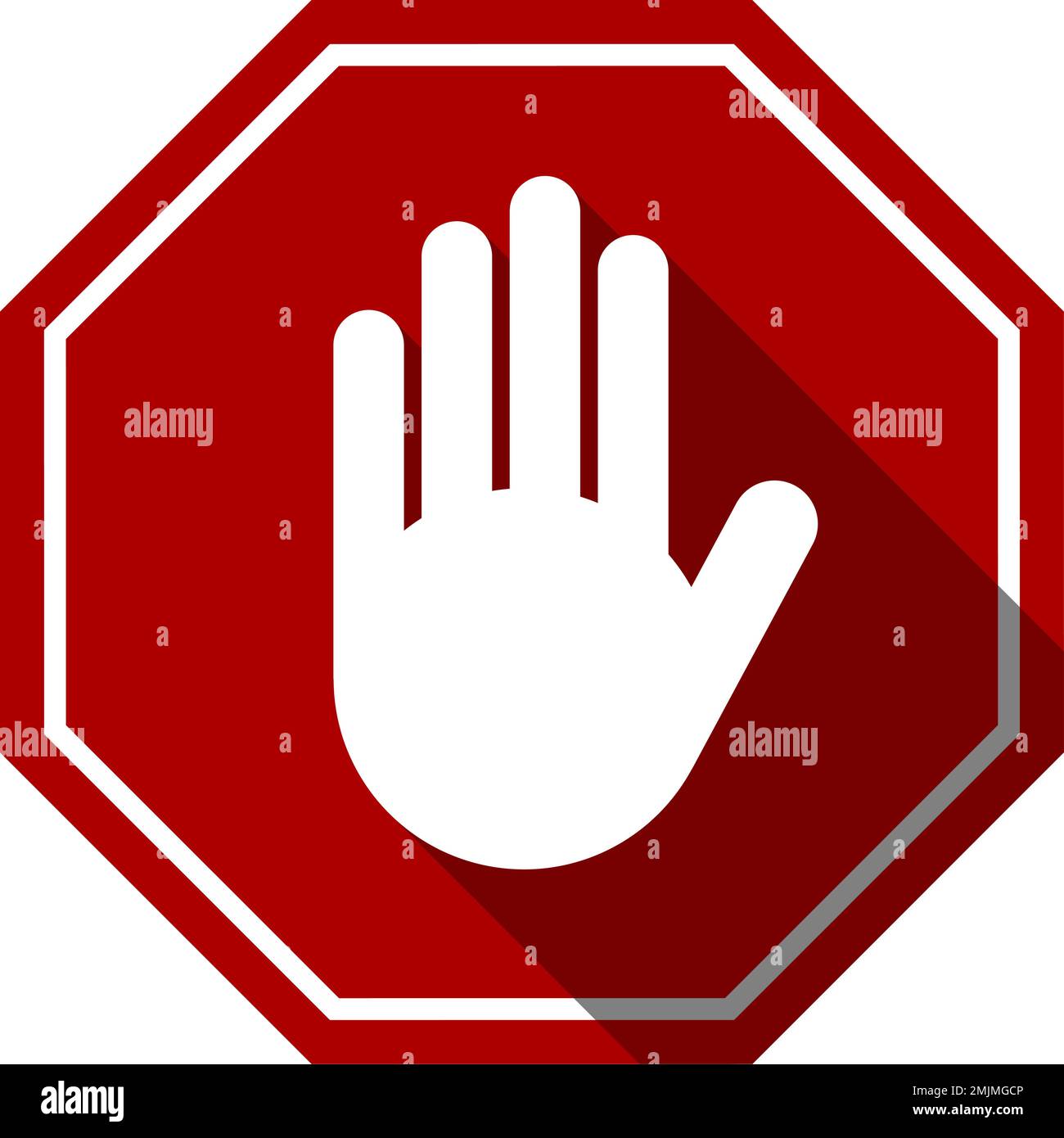Rotes Symbol für „Stop Hand Block“-Achteck oder „Adblock“ oder „nicht betreten“ oder „Verboten“ mit Schatteneffekt im 3D-Stil. Vektorbild. Stock Vektor