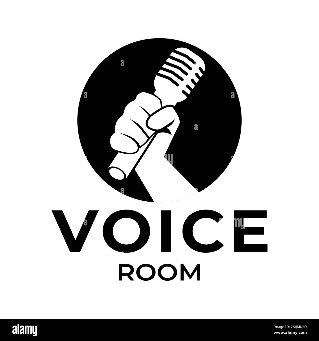 Handgriff mit Mikrofon. Hand- und Mikrofondarstellung, Podcast-Design, professioneller Sänger Stock Vektor