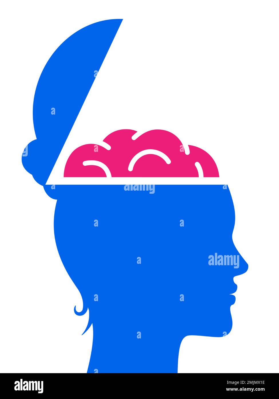 Frauen mit offenem Kopf und Gehirn, Vektorsymbol. Gehirnwissenschaft, Konzeptvektorpiktogramm. Stock Vektor