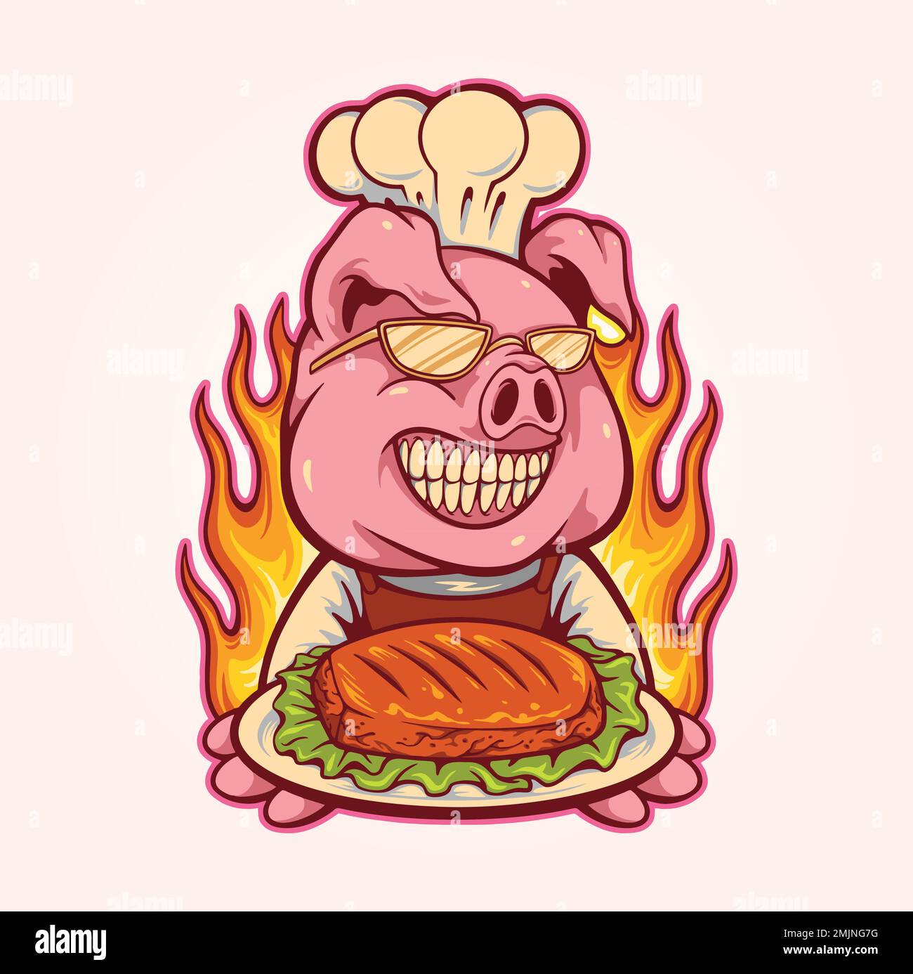 Gruselige Schweineköchin Fleisch bbq Logo Illustration Vektorbilder für Ihre Arbeit Logo, Merchandise-T-Shirt, Aufkleber und Etikettendesigns, Poster Stock Vektor