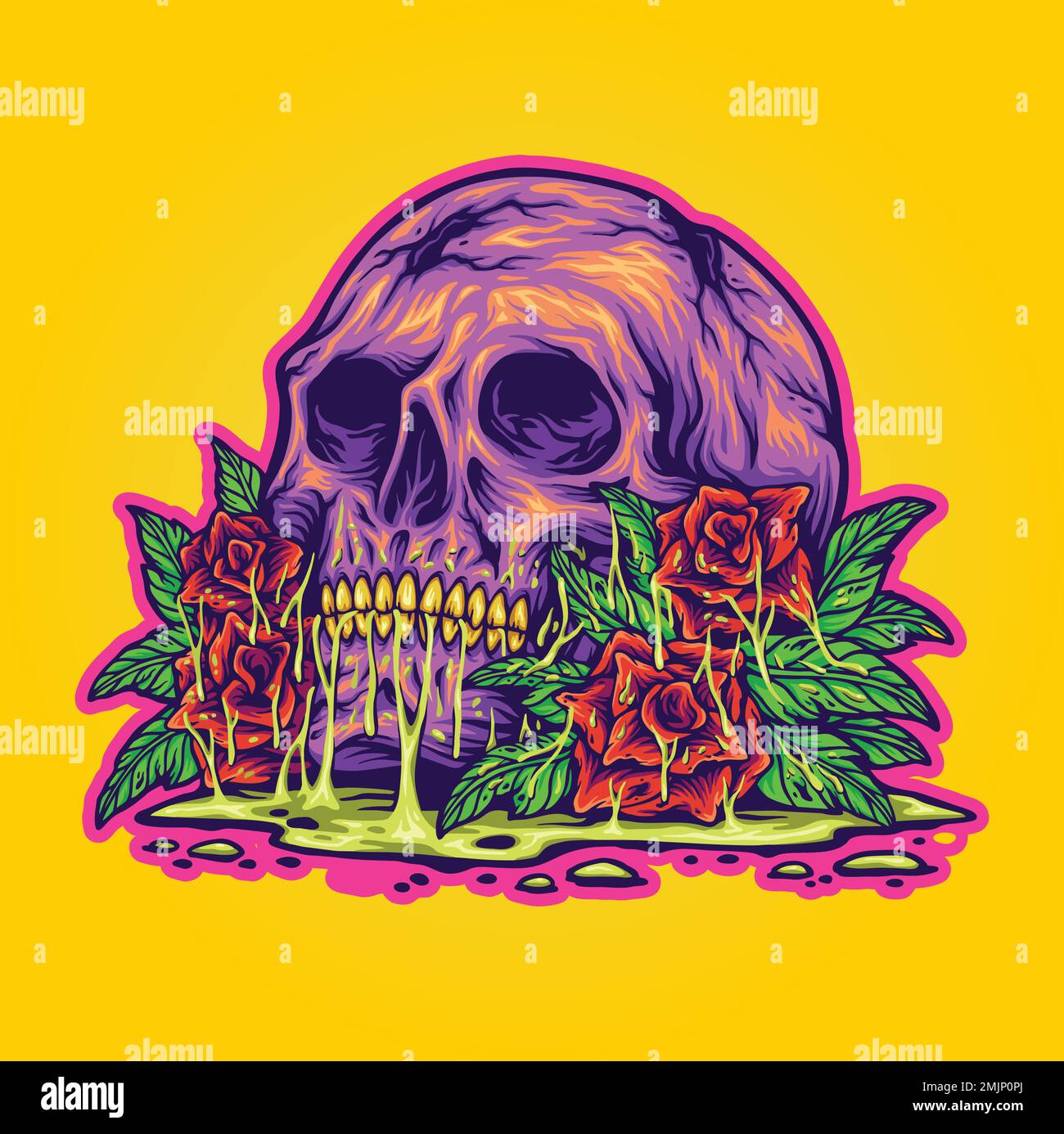 Vintage Blossom Rosa Totenkopf Illustration Vektorbilder für Ihr Arbeitslogo, Merchandise-T-Shirt, Aufkleber und Etikettendesigns, Poster Stock Vektor