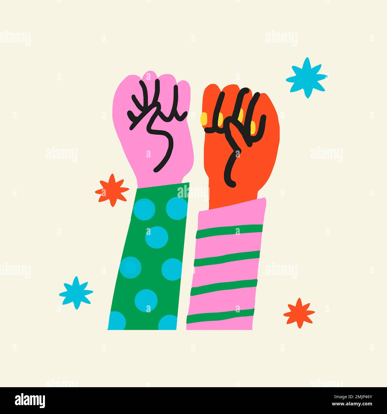 Erhöhte Hände Solidarität Aufkleber Collage Element Vektor, Empowerment Konzept Stock Vektor