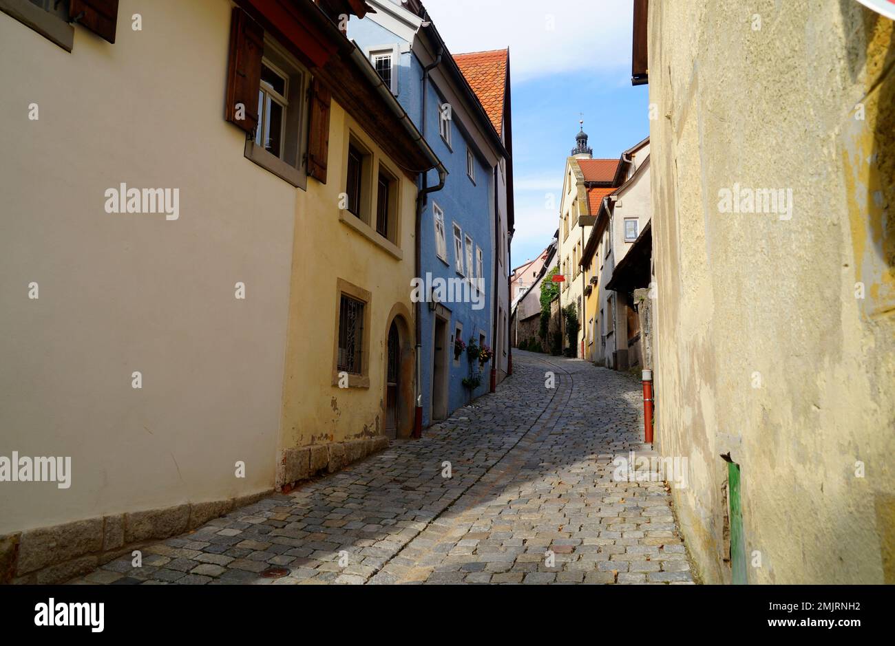 Malerische antike Stadt Rothenburg ob der Tauber oder Rothenburg an der Tauber mit ihren Fachwerkhäusern in Bayern Stockfoto