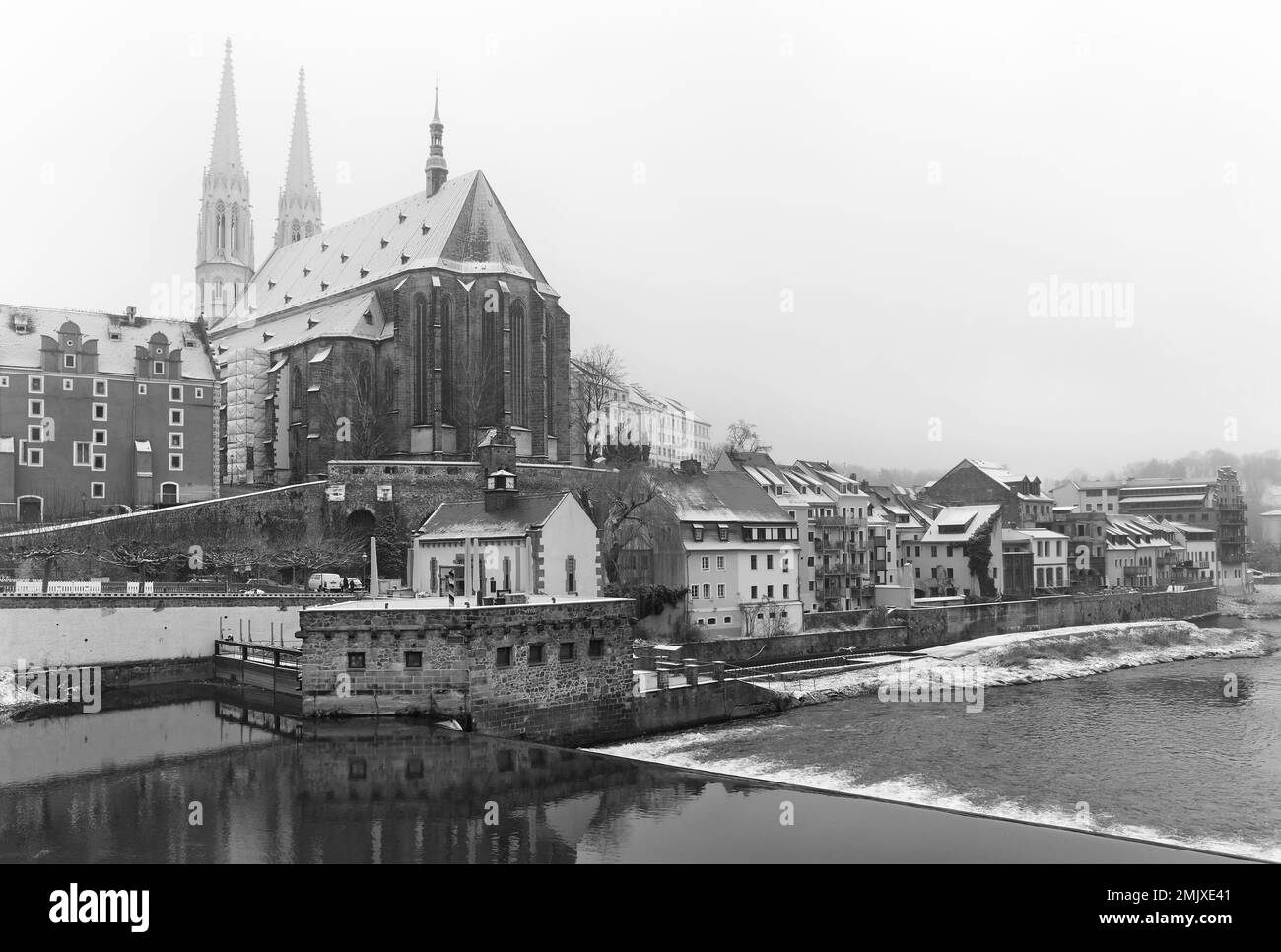 Die Stadt Goerlitz am Lusatian Neisse im Winter, Deutschland. Stockfoto