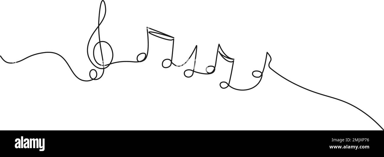 Fortlaufendes einzeiliges Zeichnen von Noten und Höhen, abstraktes Notenblatt, Linienkunst-Vektordarstellung Stock Vektor