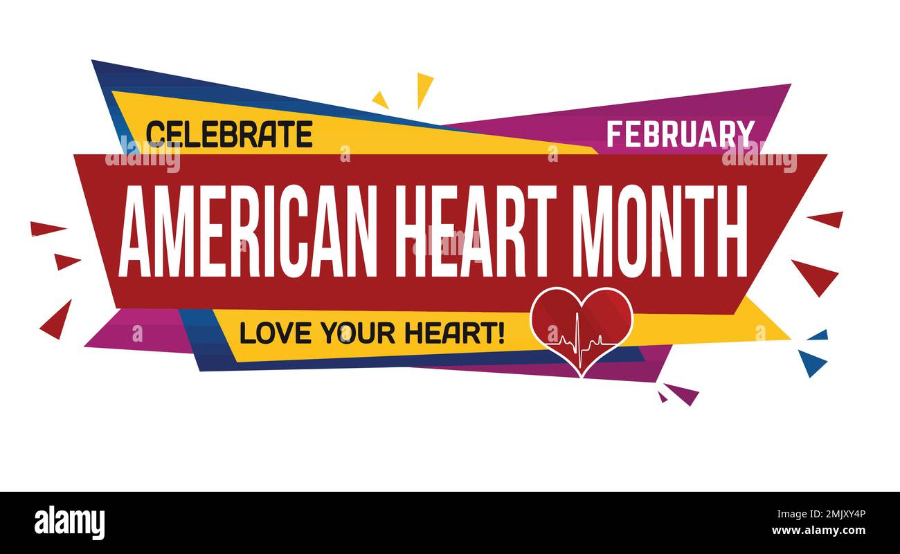 Amerikanisches Bannerdesign im Herzmonat auf weißem Hintergrund, Vektorgrafik Stock Vektor
