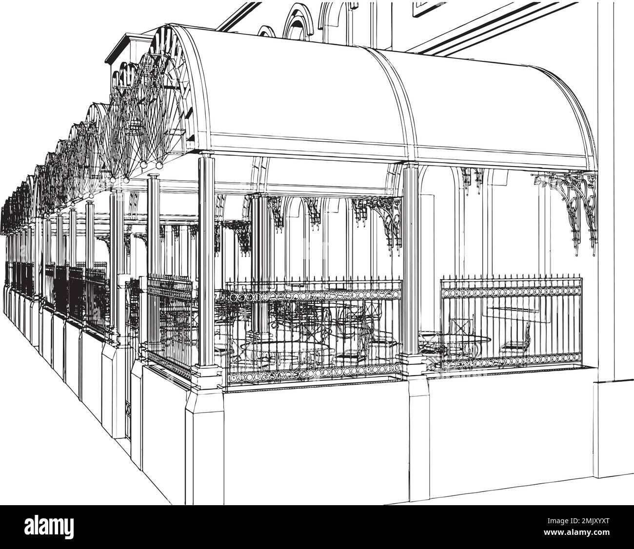 Restaurant im Freien auf Einem Terrassenvektor Stock Vektor