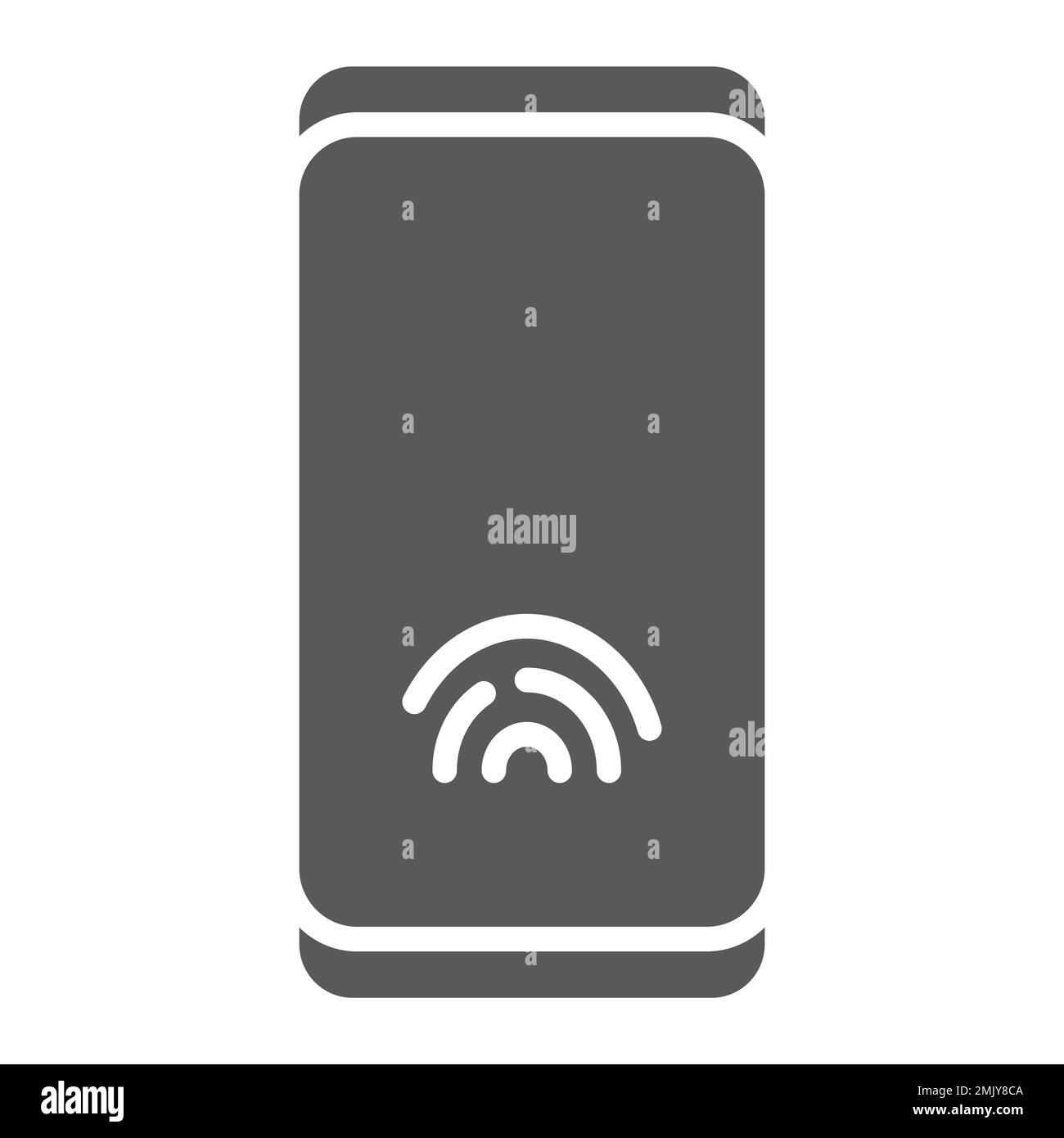 Smartphone mit Fingerabdrucksensor-Symbol, Technologie und Identifikation, Telefonzeichen, Vektorgrafiken, ausgefülltes Muster auf weißem Hintergrund, eps 10. Stock Vektor