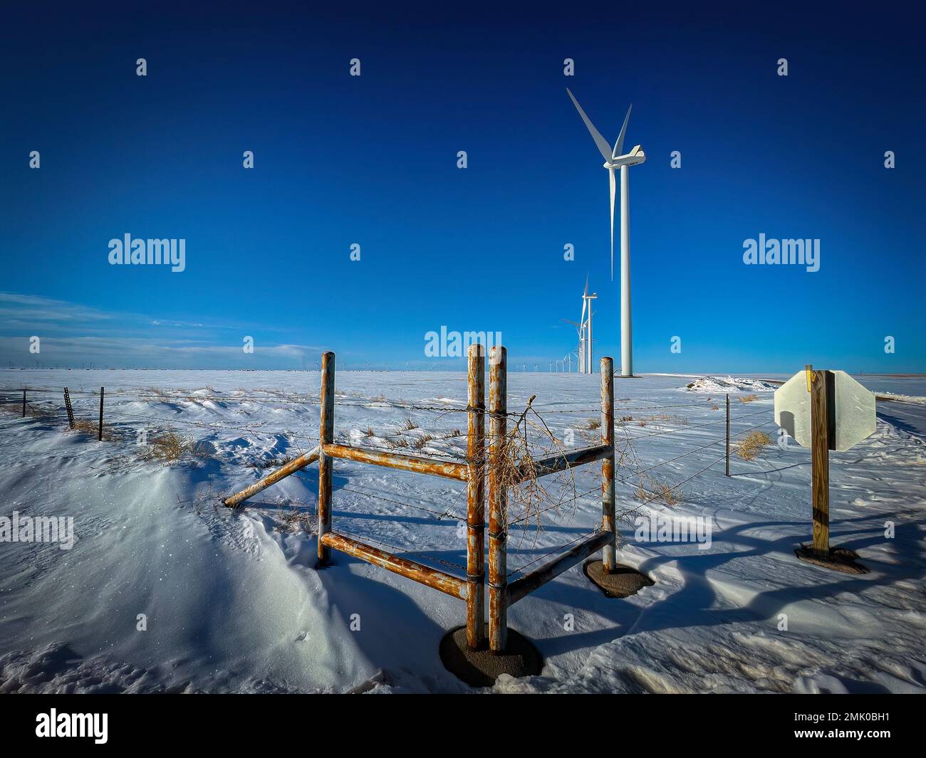 Windpark mit Windturbinen in der Nähe von Limon, Colorado. Stockfoto