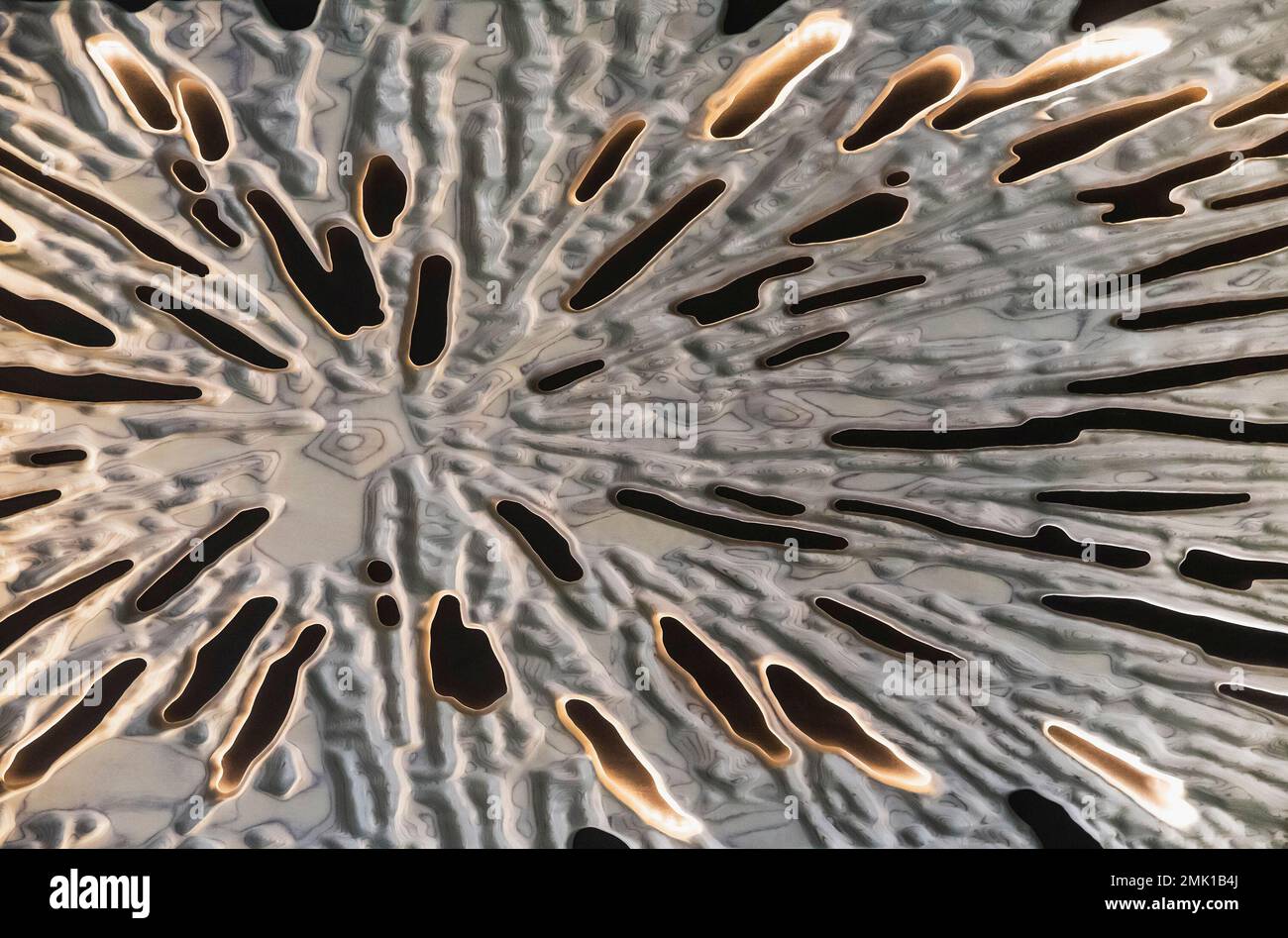 Holzgemusterter Hintergrund mit verborgener Hintergrundbeleuchtung in cnc-Maschine Stockfoto