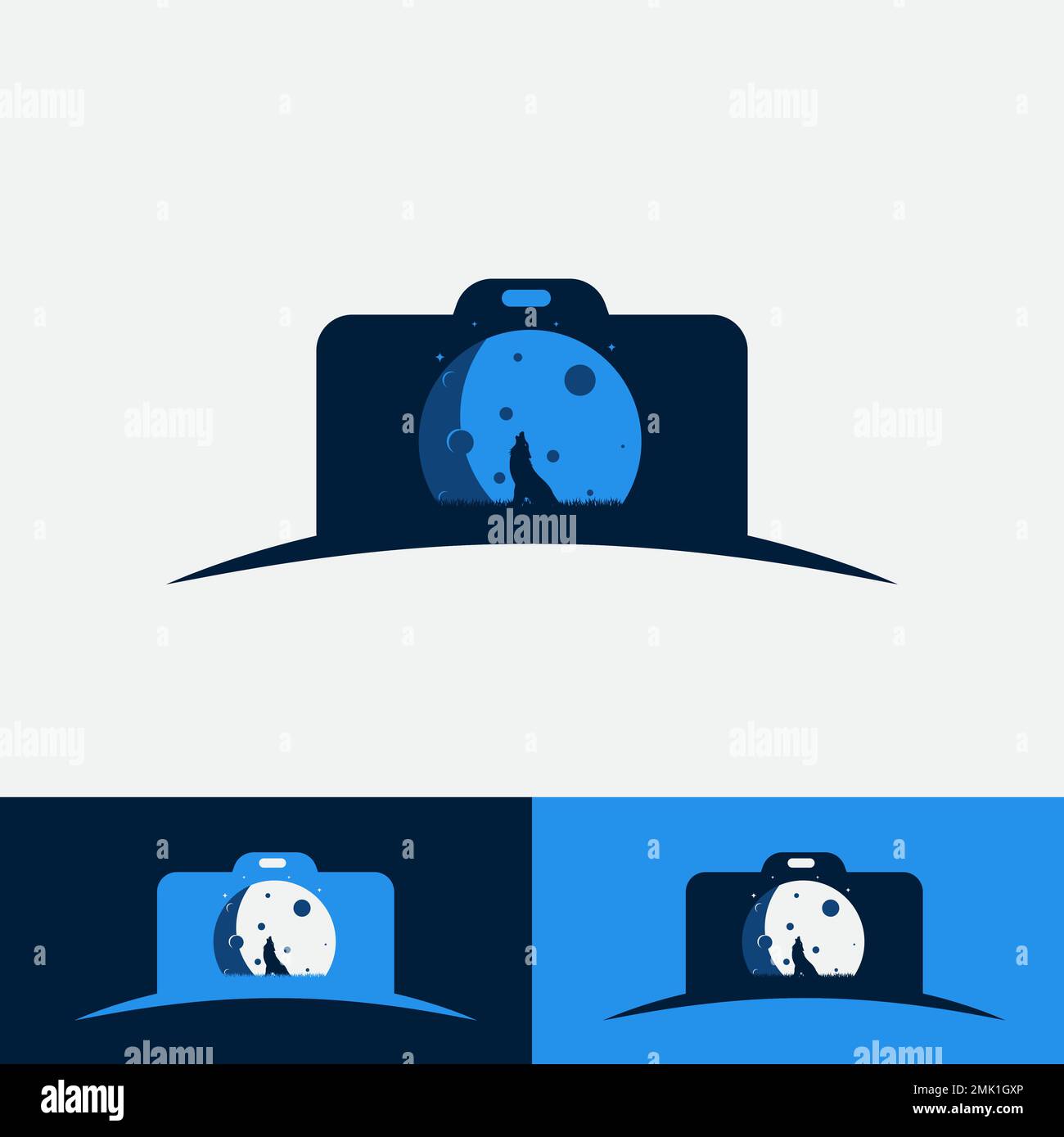 Die Vorlage für das Moon and Wolf Logo ist einfach zu erstellen und für Unternehmen im Vektorformat geeignet Stock Vektor