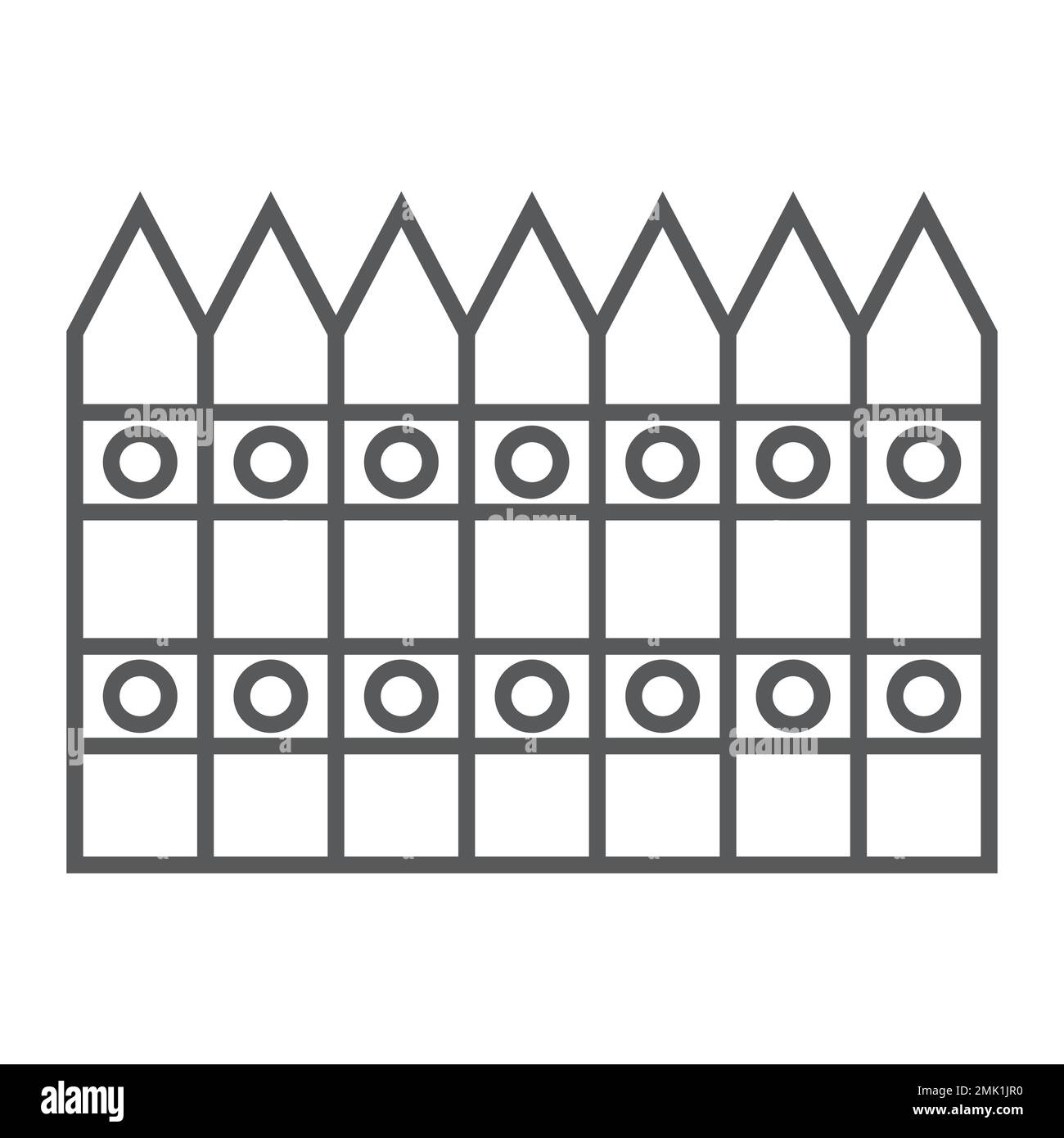 Dünnes Symbol für Zaun, Dekor und Garten, Barriereschild, Vektorgrafiken, lineares Muster auf weißem Hintergrund, 10. Stock Vektor