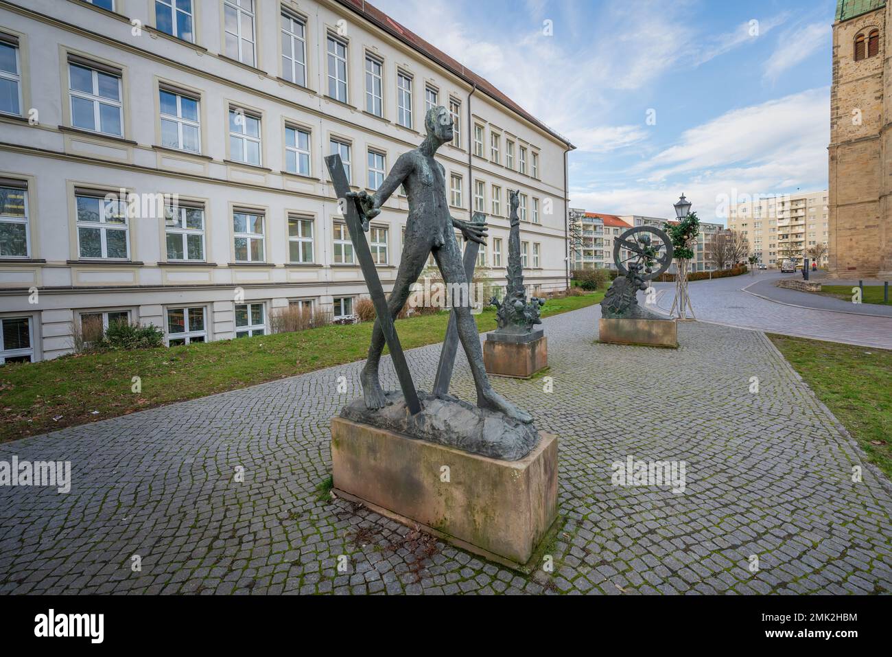 Space Time Matter (Raum Zeit Materie) Sculpture Group von Heinrich Apel, 1988 - Magdeburg, Sachsen-Anhalt, Deutschland Stockfoto