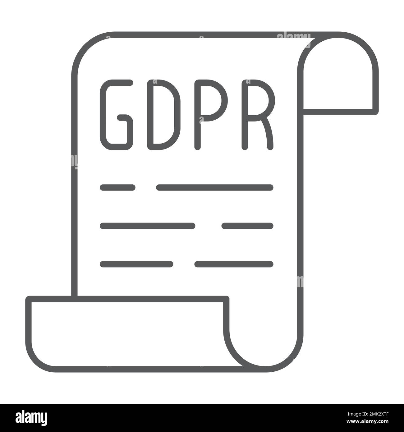 DSGVO-Richtlinie Thin Line-Symbol, Datenschutz und Schutz, dsgvo-Dokumentzeichen, Vektorgrafiken, lineares Muster auf weißem Hintergrund, eps 10. Stock Vektor