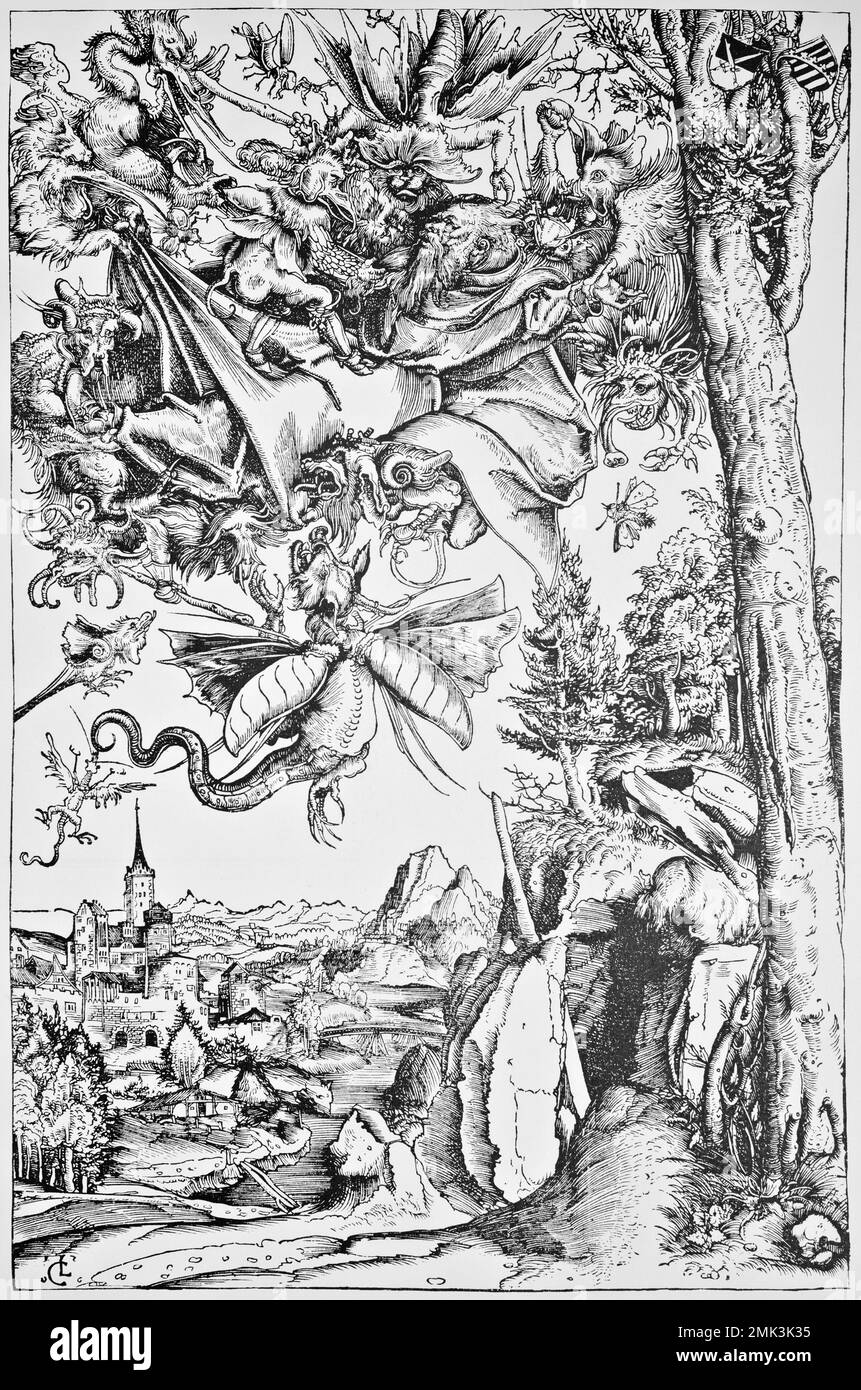 Die Versuchung von St. Anthony Lucas Cranach der Ältere, 1472-1553, berühmter Maler und Gravierer. Deutsche aus dem 16. Jahrhundert. Stockfoto