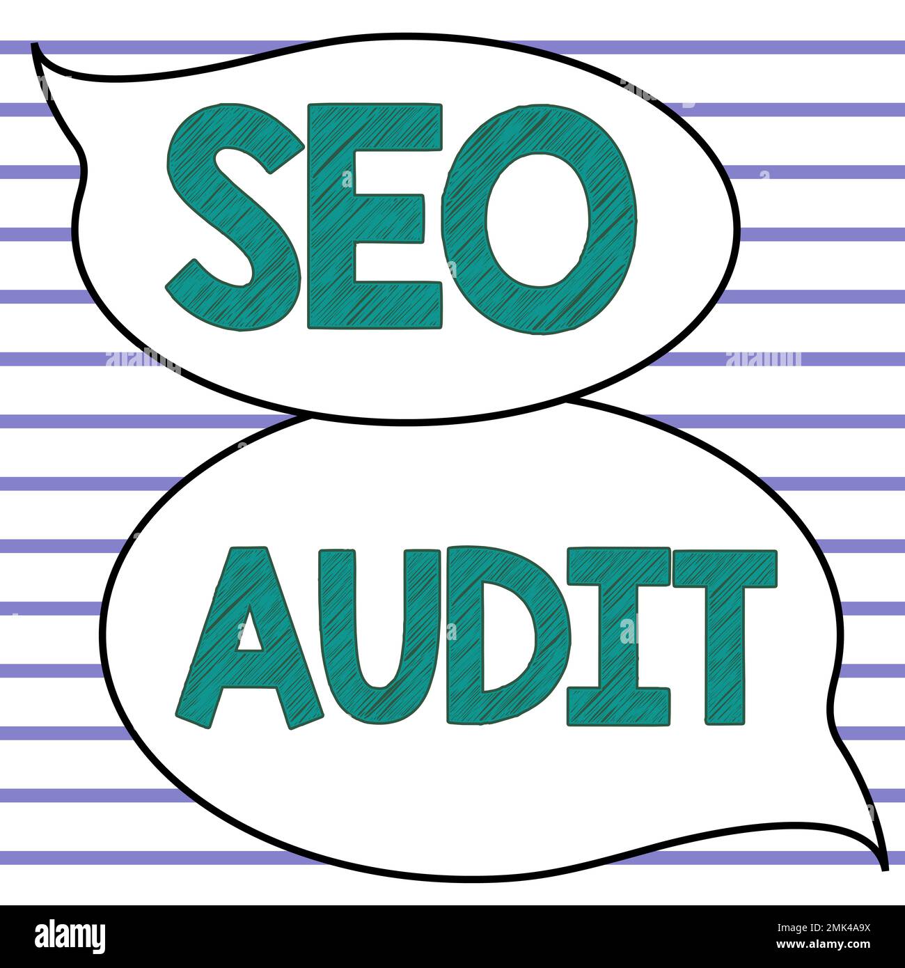 Textüberschrift mit Seo Audit. Word für Suchmaschinenoptimierung Validieren und Überprüfen des Prozesses Stockfoto