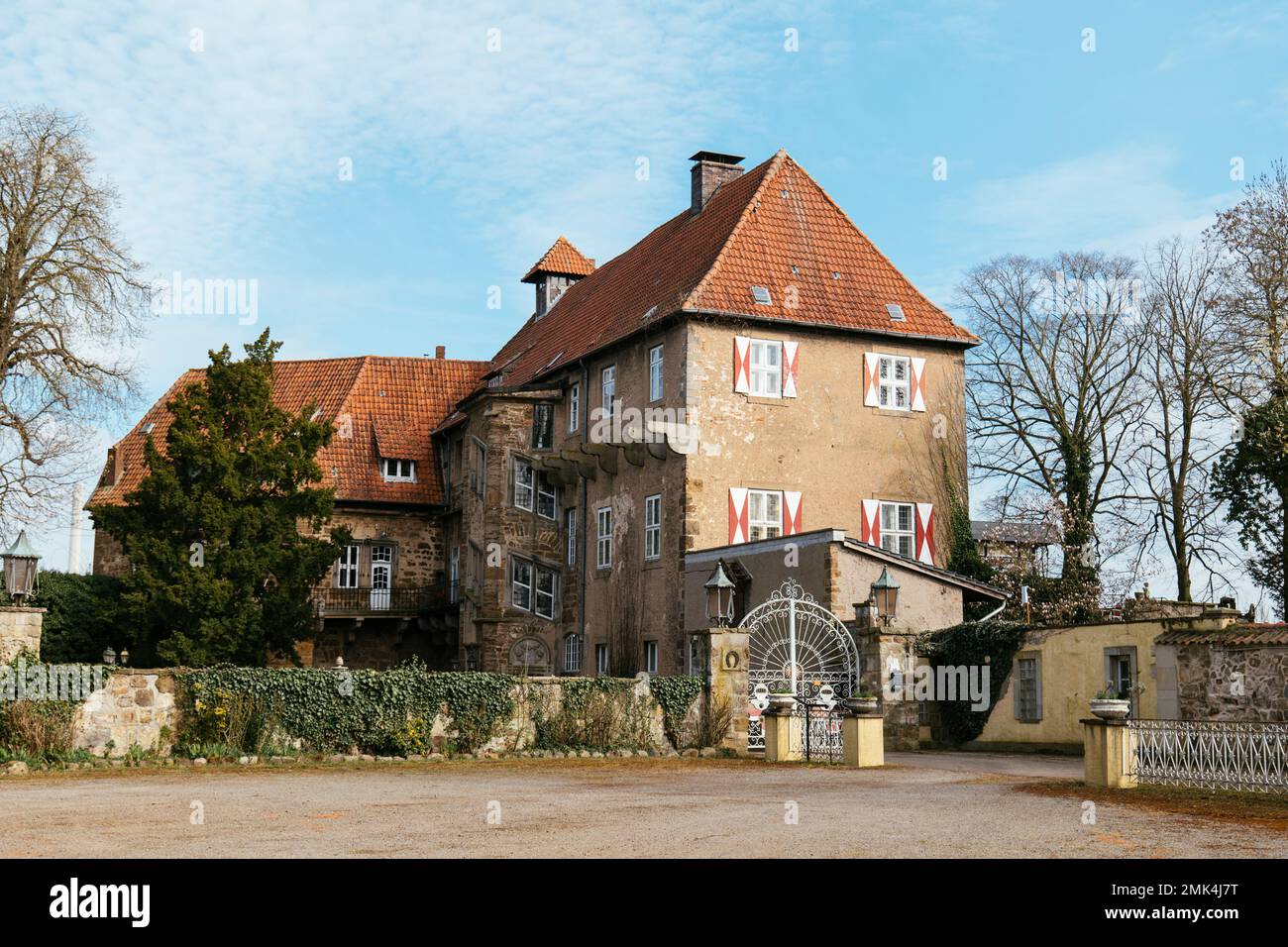 Historisches Schloss in Petershagen, heute als Hotel und Restaurant genutzt. Stockfoto