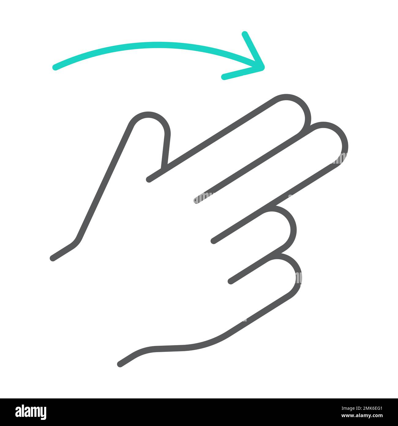 Zwei-Finger-Bewegung nach rechts, dünne Linie, Geste und Hand, Wischzeichen, Vektorgrafiken, lineares Muster auf weißem Hintergrund, eps 10. Stock Vektor