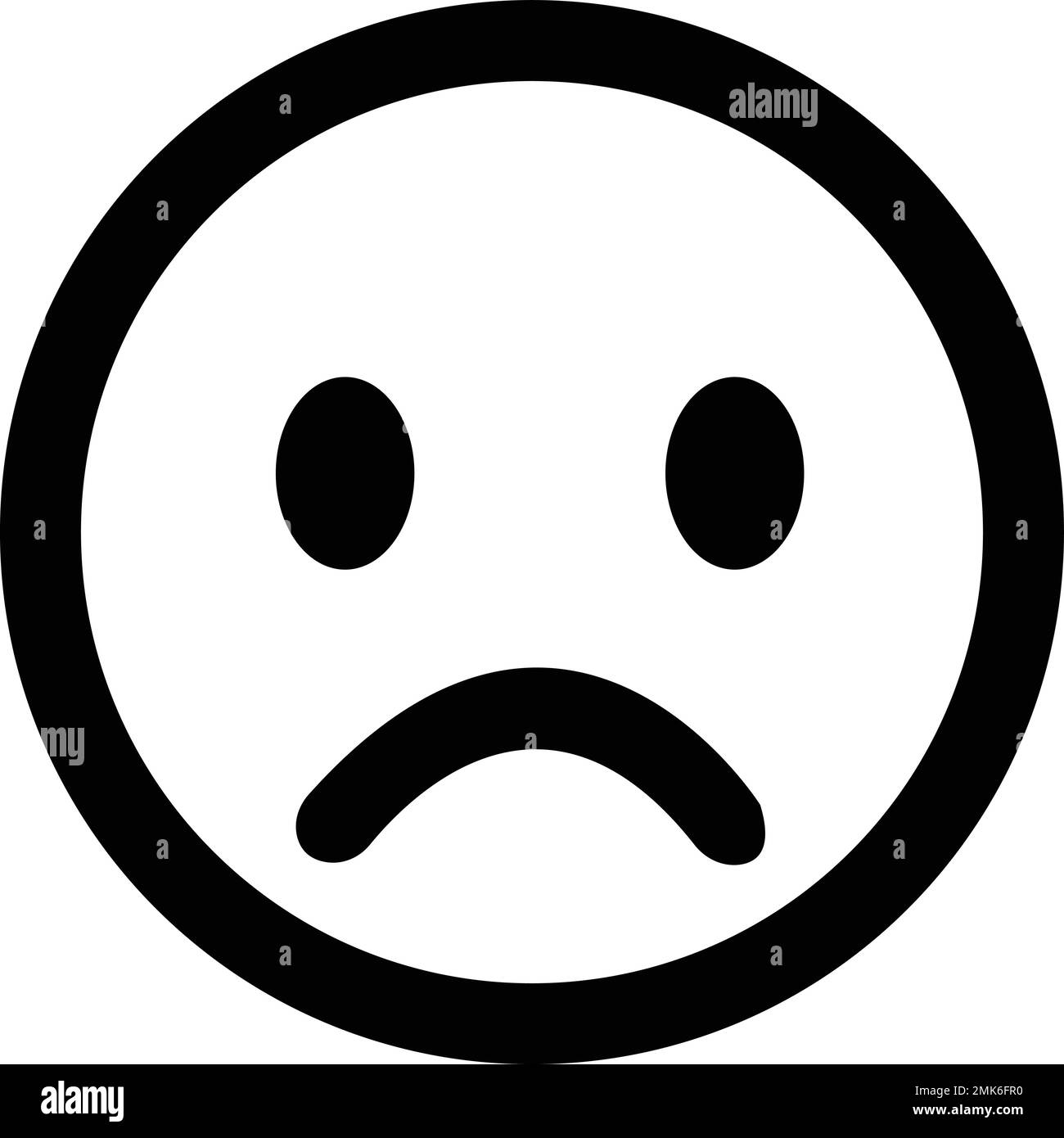 Schwarzes Sad Emoji-Face-Symbol im flachen Stil. Deprimiertes Emoticon. Pensives Gesichtsausdrucksvektordesign Stock Vektor