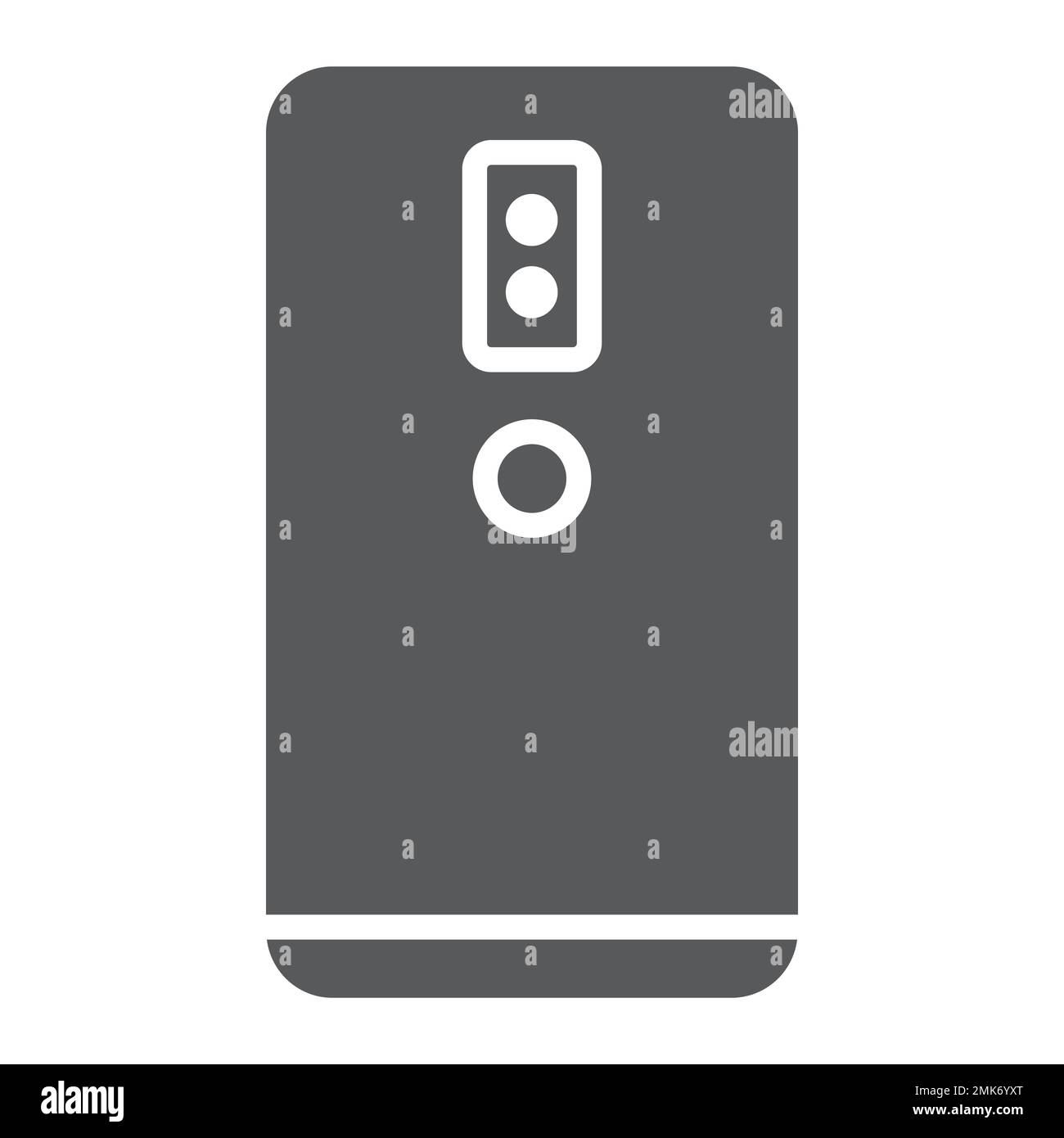 Smartphone-Glyphensymbol mit zwei Kameras, Technologie und Kommunikation, Mobiltelefonschild, Vektorgrafiken, ein ausgefülltes Muster auf weißem Hintergrund, eps 10. Stock Vektor