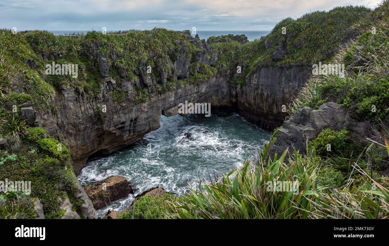 Pfannkuchen-Felsen in der Nähe von Punakaiki Stockfoto