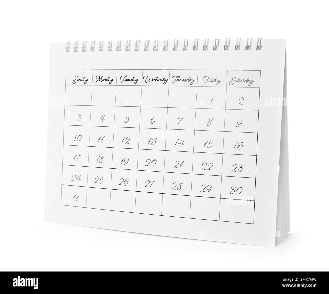 Papierkalender isoliert auf weiß. Planungskonzept Stockfoto