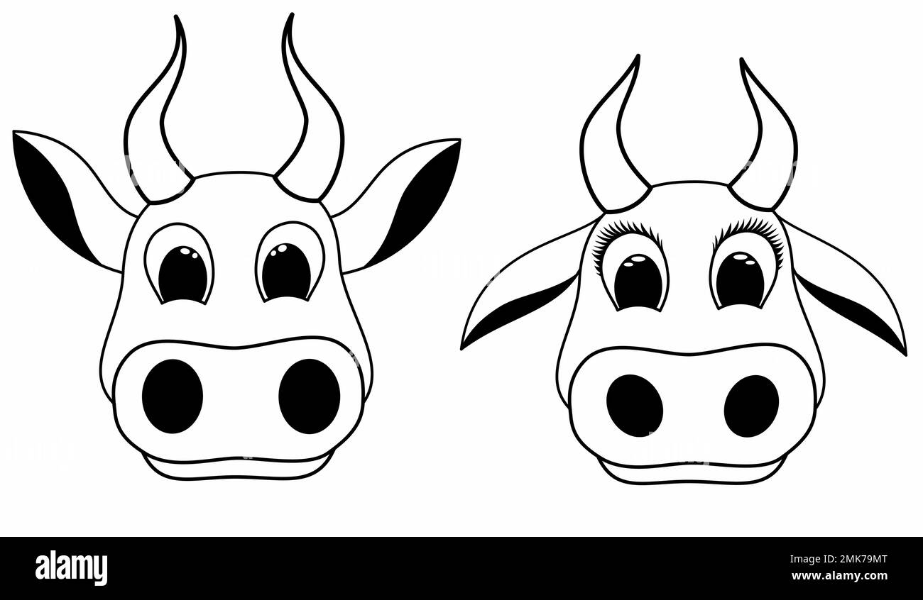 Set das niedliche Kuh-Gesicht-Symbol. Doodle-Style-Logo-Illustration. Stock Vektor