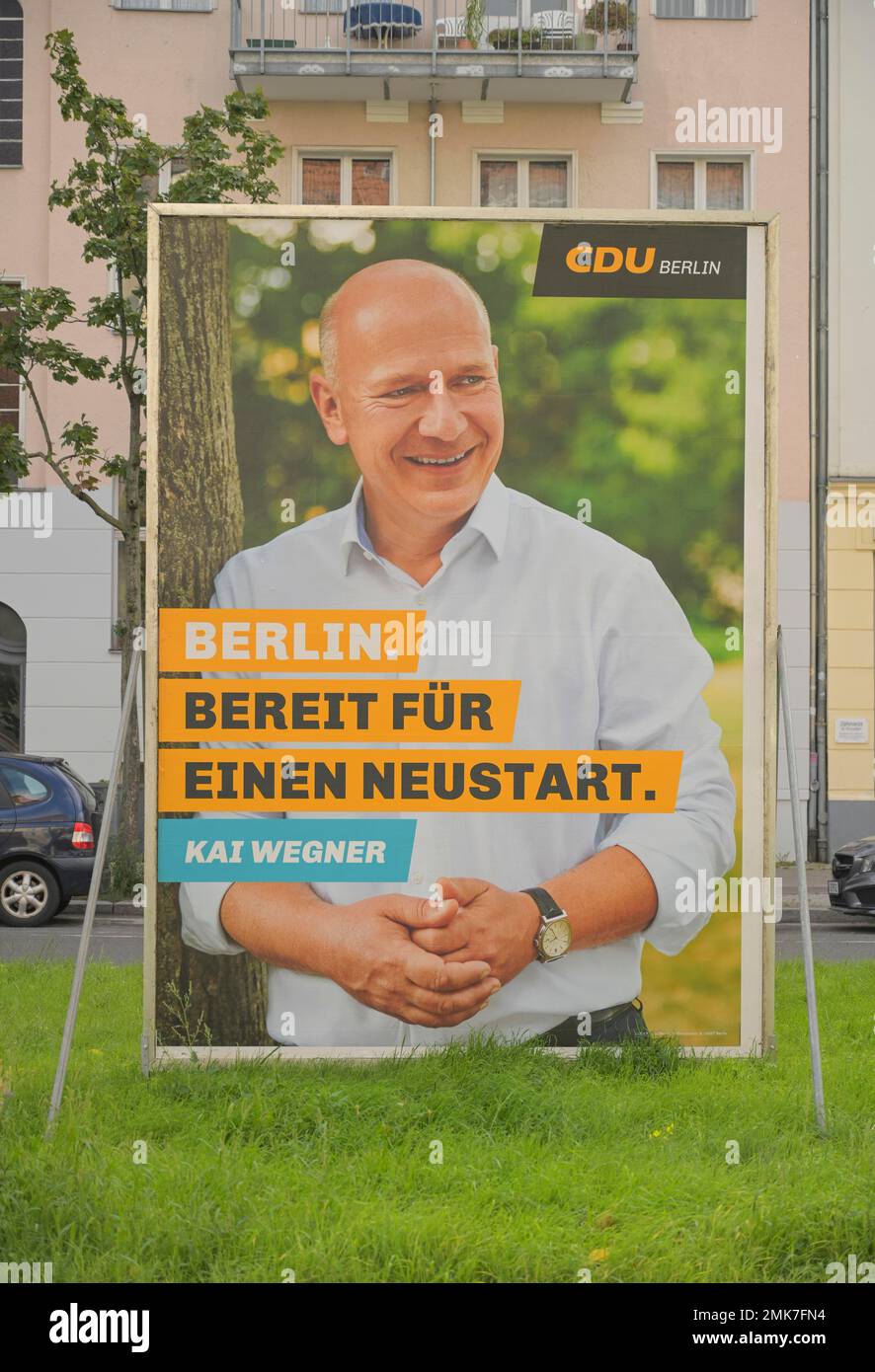 Kai Wegner, CDU-Wahlplakat, Berliner Wahl des Repräsentantenhauses, 2021, Berlin, Deutschland Stockfoto