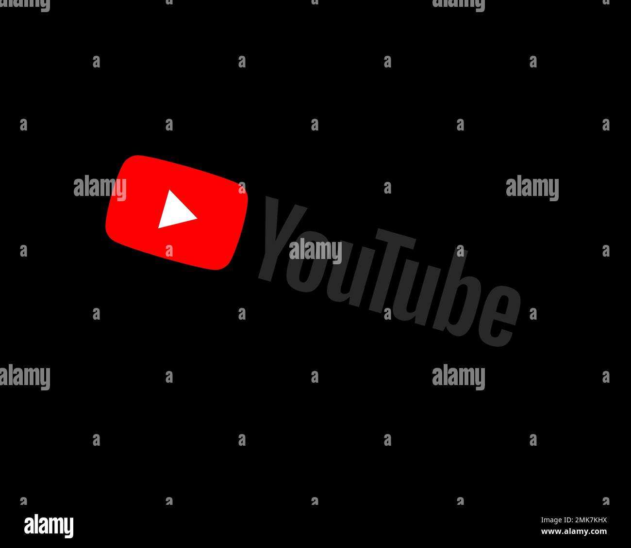 YouTube, gedreht, schwarzer Hintergrund, Logo, Markenname Stockfoto