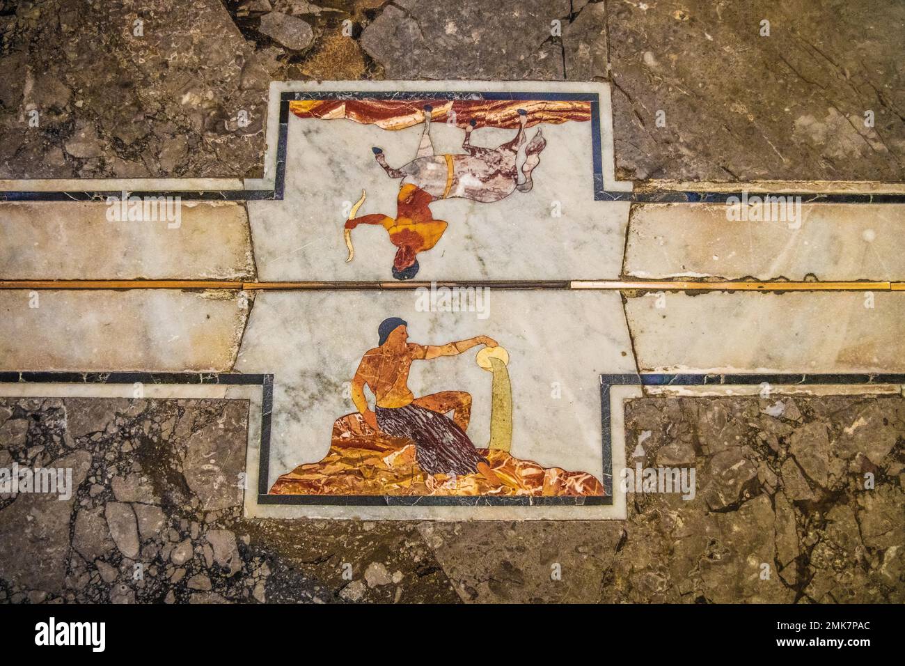 Meridianische Linie mit 12 Sternbildern zum Lesen der Position der Sonne, Maria Santissima Assunta Kathedrale, Palermo, Sizilien, Palermo, Sizilien Stockfoto