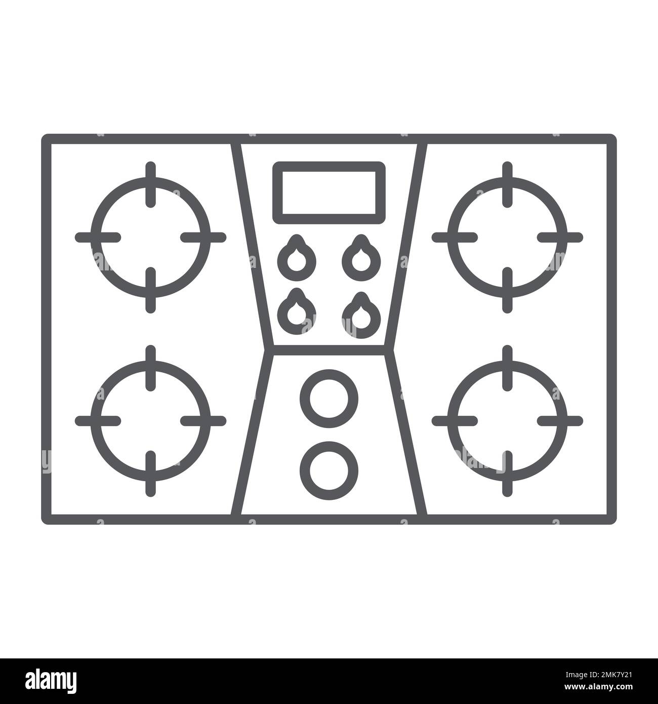 Dünnes Symbol für Gasherd, Küche und Kochen, Herdschild, Vektorgrafiken, lineares Muster auf weißem Hintergrund, 10. Stock Vektor