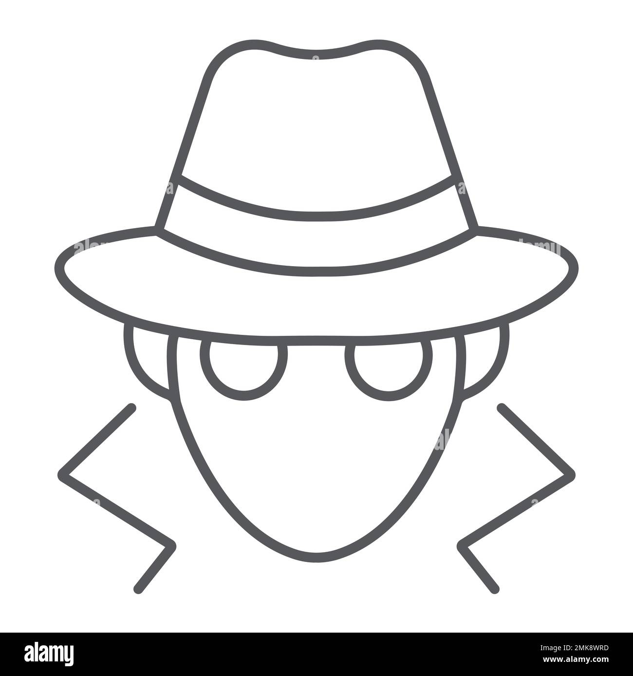 Dünnes Strich-Symbol für Betrug, Anonymität und Agent, Spionagezeichen, Vektorgrafiken, ein lineares Muster auf weißem Hintergrund, 10. Stock Vektor