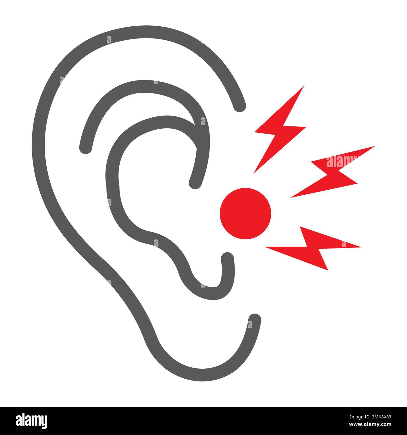 Symbol für Ohrschmerzlinie, Körper und Schmerzen, Zeichen für Ohrschmerzen, Vektorgrafiken, lineares Muster auf weißem Hintergrund, eps 10. Stock Vektor
