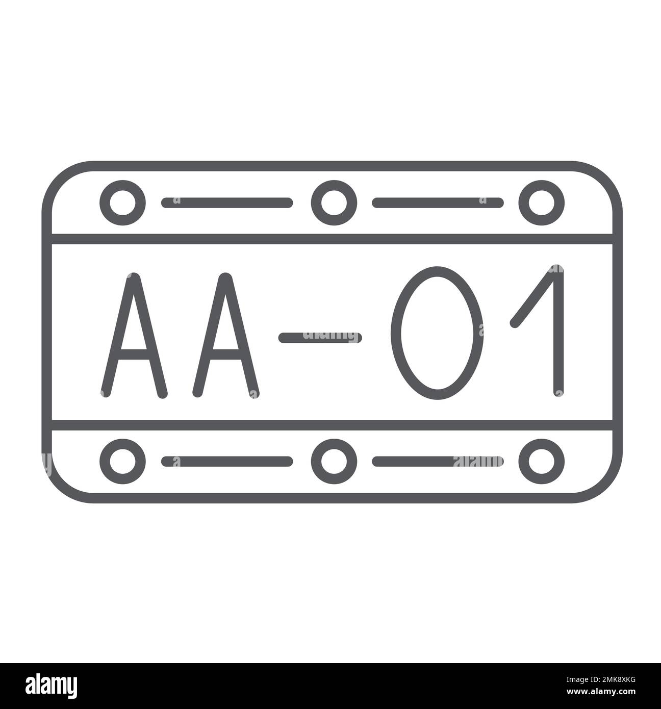 Automarke dünnes Liniensymbol, Automobil und Teil, Nummernschild aus Metall, Vektorgrafiken, lineares Muster auf weißem Hintergrund, eps 10. Stock Vektor